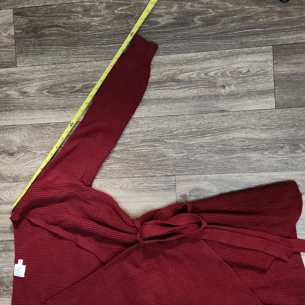 Princess Polly Burgundy Wrap Sweater Mini Dress Size L/XL - Picture 7 of 10
